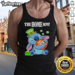 Official Stitch with St. Patrick's Hug tank top featuring The Home Depot logo, perfect for festive celebrations.