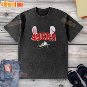 Alt Text: Official San Francisco 49ers x Snoopy Happy Easter washed t-shirt featuring vibrant graphics and festive design.