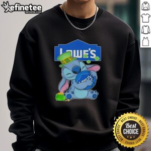 Official Stitch With St. Patrick's Hug Lowes Logo Sweatshirt featuring a festive design and cozy fabric.