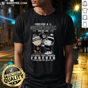Premium Snoopy and Charlie Brown Forever Collingwood FC Fan T-Shirt, perfect for loyal supporters win or lose.