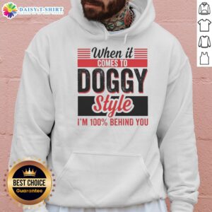 Retro hoodie with '100% Behind You' dog graphic, perfect for dog lovers and stylish pet apparel enthusiasts.