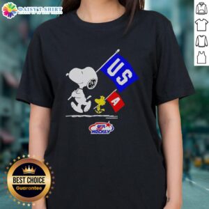 Good Snoopy and Woodstock champions tee for 2026 USA Hockey Olympics in Milano Cortina, Italia - ladies' style.