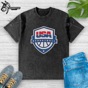 Premium USA Basketball Shield Logo Washed T-Shirt in gray, featuring a stylish logo for basketball enthusiasts.
