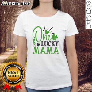 Alt Text: Official One Lucky Mama Irish Ladies Tee featuring a stylish design for celebrating St. Patrick's Day.