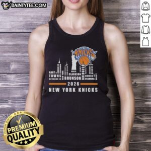 Good 2026 New York Knicks tank top featuring city skyline design and player names, perfect for fans and summer wear.
