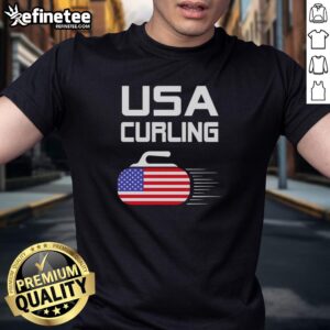 Alt Text: Official Curling USA Support Team T-Shirt featuring the American flag design, perfect for fans and athletes.