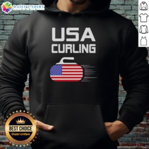 Original Curling USA Support Team hoodie with American flag design, perfect for fans and players of curling.