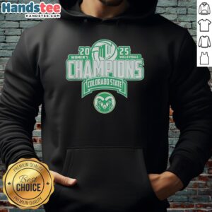 Colorado State Rams 2025 Mountain West Women's Volleyball Champions hoodie featuring team logo and vibrant colors.