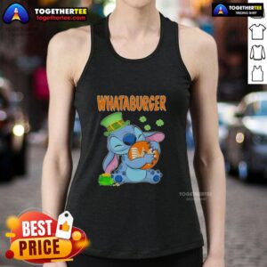 Happy St. Patrick's Day tank top featuring a nice stitch hug design with the Whataburger logo.