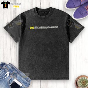 Alt Text: Official Michigan Engineering University of Michigan Wolverines washed t-shirt in navy blue, showcasing school pride.