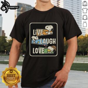 Alt Text: Top Snoopy Loves To Live And Laugh T-Shirt featuring a cheerful Snoopy graphic, perfect for fun-loving fans.