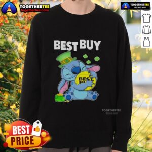 Happy St. Patrick's Day sweatshirt with Nice Stitch Hug Best Buy logo, perfect for festive celebrations.