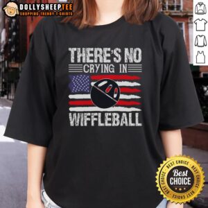 Funny 'There's No Crying in Wiffleball' tee for ladies, perfect for playful sports enthusiasts and wiffleball lovers.