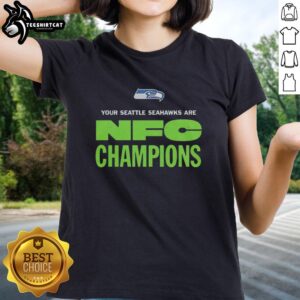 Original Seattle Seahawks NFC Champions logo on a ladies tee, showcasing team pride and style for fans.