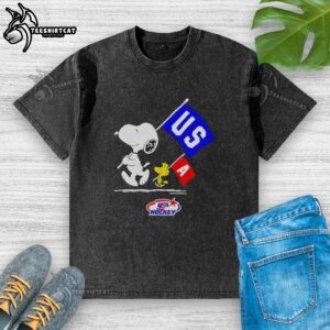 Premium Snoopy and Woodstock World Champions 2026 USA Hockey Olympic Milano Cortina Italia washed t-shirt design.