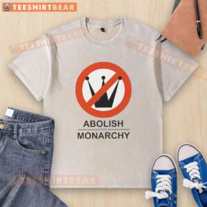 Alt Text: Official Abolish The Monarchy Resist washed t-shirt featuring bold graphics and a casual style for activism enthusiasts.