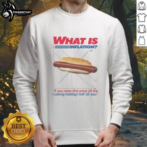 Official sweatshirt featuring bold text on inflation and hotdog prices, perfect for humor and economic discussions.