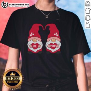 Valentine Gnome couple shirt featuring cute love hearts for Valentine's Day, perfect for ladies celebrating romance.