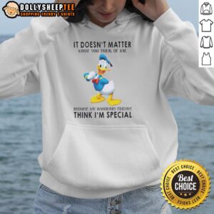 Original Donald Duck hoodie featuring the quote about imaginary friends, perfect for Disney fans and unique fashion lovers.