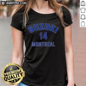Alt Text: Original Nick Suzuki Montreal Canadiens Hockey Ladies Tee featuring vibrant team colors and stylish design.