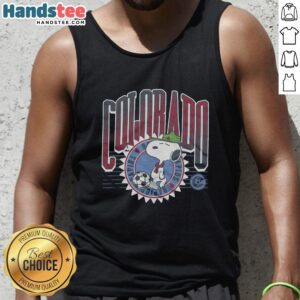 Alt Text: Top Peanuts Snoopy X Colorado Rapids tank top featuring a colorful design perfect for sports fans and casual wear.
