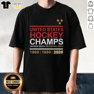 Top United States Hockey Champs Sudden Death To Eternal Gold 2026 T-Shirt featuring bold graphics and vibrant colors.