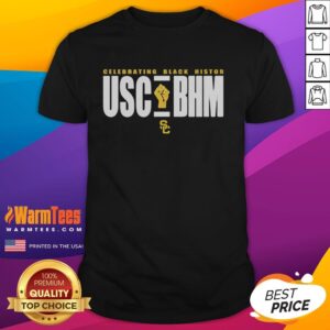 Alt Text: Official USC BHM Black History Month logo t-shirt featuring vibrant design celebrating Black culture and heritage.
