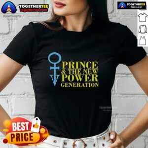 Alt Text: Original Prince and The New Power Generation logo on a stylish music lover ladies tee shirt.