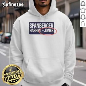 Original Abigail Spanberger, Ghazala Hashmi, and Jay Jones hoodie featuring vibrant designs promoting unity and progress.