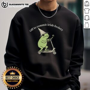 Awesome Frog Off to Commit Irish Foolery Sweatshirt featuring a playful frog design, perfect for fun-loving apparel enthusiasts.