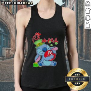 Adorable Stitch design on a St. Patrick's Day tank top featuring Chick-fil-A logo and festive elements.