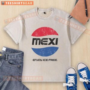 Good Mexi Enjoy Ice Free Pepsi parody logo on a washed t-shirt, featuring a vibrant and playful design for casual wear.