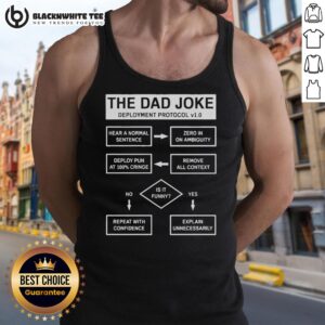 Original The Dad Joke Deployment Protocol tank top featuring a humorous design for dad joke enthusiasts.