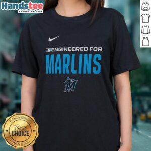 Nice Engineered for Miami Marlins MLB logo ladies tee featuring vibrant colors and stylish design for fans.