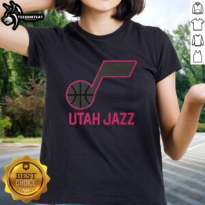 Premium Utah Jazz Highlight Reel ladies tee featuring vibrant graphics and comfortable fit for basketball fans.