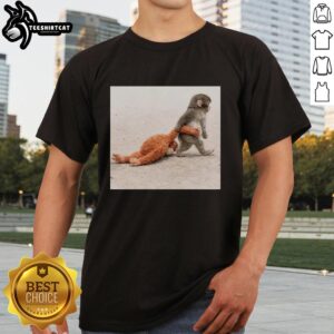 Cute Punch The Monkey graphic on a plush toy t-shirt, perfect for kids and playful fashion lovers.