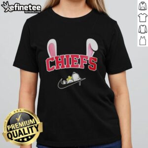 Nice Kansas City Chiefs X Snoopy Happy Easter ladies tee featuring vibrant graphics, perfect for fans celebrating Easter.