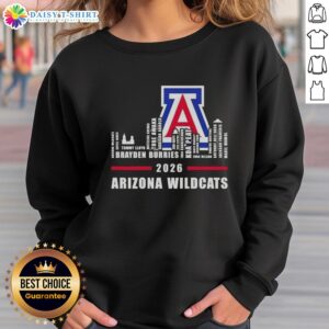 Premium 2026 Arizona Wildcats logo sweatshirt featuring city skyline and all names design, perfect for fans.