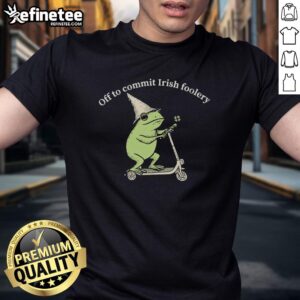 Pretty frog wearing a 'Commit Irish Foolery' T-shirt, showcasing fun and quirky Irish-themed apparel.