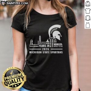 Hot Michigan State Spartans 2026 Players Name Skyline Ladies Tee featuring team colors and logo for stylish fans.