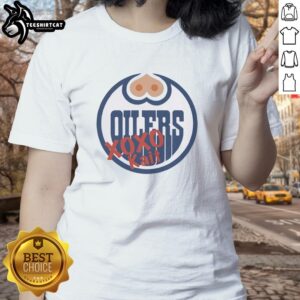 Official Edmonton Oilers XOXO Kait Ladies Tee featuring vibrant team colors and stylish design for female fans.