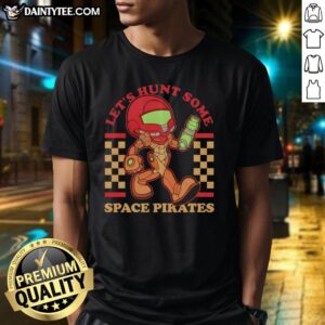 Nice Samus Aran Metroid intergalactic hunter game mascot T-shirt featuring a vibrant design of the iconic character.