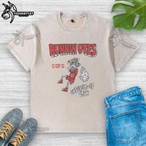 Original Utah Skeleton Runnin' Utes U of U washed t-shirt in red, showcasing team spirit and style for fans.