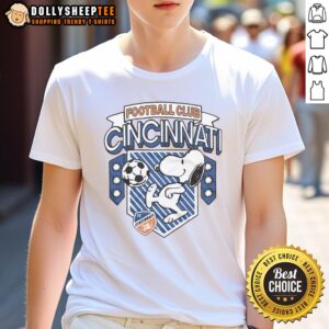 Alt Text: Awesome Peanuts Snoopy X FC Cincinnati T-Shirt featuring a stylish Snoopy graphic for fans and collectors.