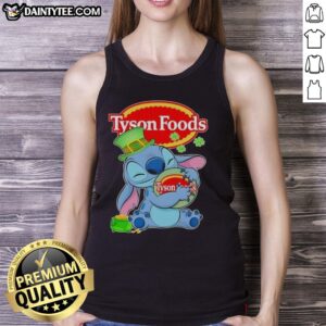 Pretty Stitch tank top featuring St. Patrick's design and Tyson Foods logo, perfect for festive celebrations.
