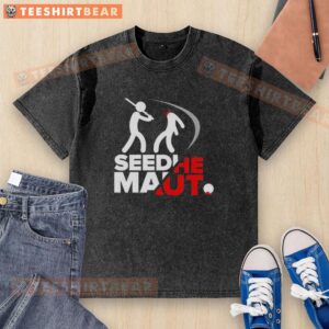 Alt Text: Premium Stick Figure Beheading Seedhe Maut logo on a washed t-shirt, showcasing unique streetwear style.