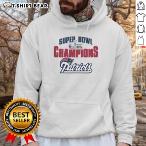 Official Super Bowl LX Champions New England Patriots football hoodie featuring team logo and championship graphics.