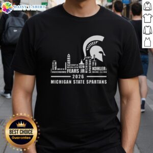 Alt Text: Awesome Michigan State Spartans 2026 Players Name Skyline T-Shirt featuring a stylish design for fans and supporters.