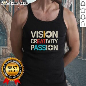 Good Vision Creativity Passion graphic art tank top featuring vibrant design and inspirational message for artistic expression.