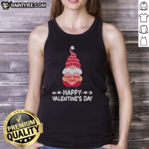 Happy Valentine's Day tank top featuring a cute Valentine gnome and the phrase 'Love You More' perfect for celebrating love!